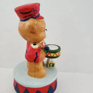 Christmas Holiday Teddy Bear Soldier Wind Up Music Box Statue Figurine
